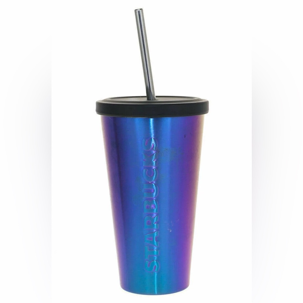 Starbucks Iridescent Blue Purple Stainless Steel Cold Tumbler 16oz RARE HTF